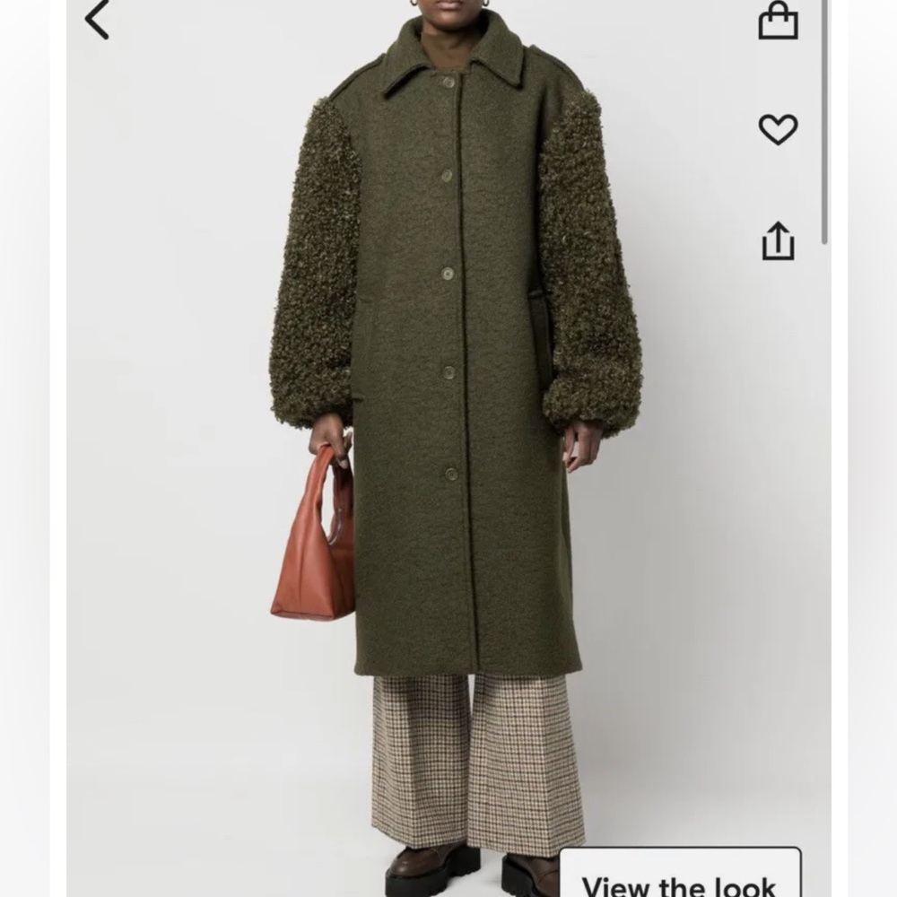 Tu Lize Green Faux-Fur Sleeved Trench Coat in Small
